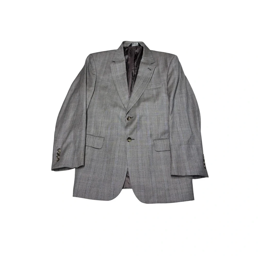 Jos A Bank Signature Collection Mens 40R W34 L30 Grey Plaid 100%‎ Wool 2Pc Suit